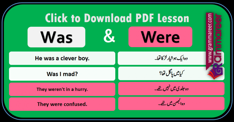 Use of was were with Urdu Translation - 50 Sentences of daily used for spoken English for beginners Download PDF free, Basic English lessons in Urdu, Spoken English lessons with Urdu meanings, English lessons for beginners in Urdu, English for basic level in Urdu, English Sentences in Urdu