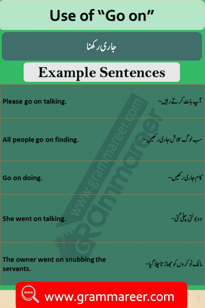 Use of Go On in English and Urdu - Grammareer