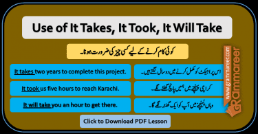 It Takes, It Took, It Will Take in Urdu translation sentences of daily use for speaking practice with PDF. Use of It Takes, It Took, It Will Take with English to Urdu translation example sentences of daily use