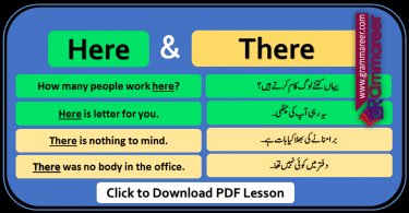 Use of here & there with Urdu Translation / Examples sentences, Basic English Grammar, Grammar lessons in Urdu, Spoken English Course in Urdu, English Speaking