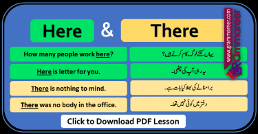 Use of here & there with Urdu Translation / Examples sentences, Basic English Grammar, Grammar lessons in Urdu, Spoken English Course in Urdu, English Speaking