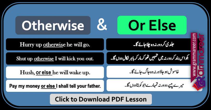 Otherwise and Or else with Urdu Examples sentences