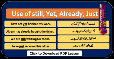Yet Still Already Just Usage with Urdu Translation. Basic English Grammar in Urdu, Spoken English Course in Pakistan