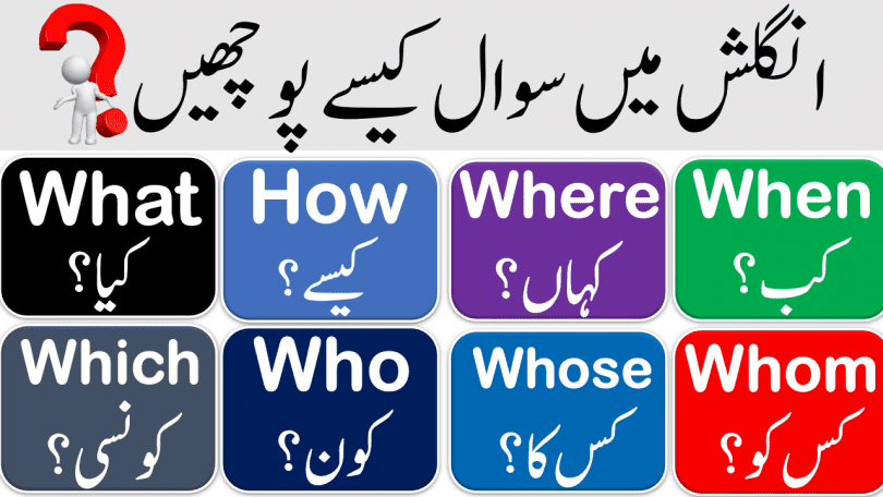 Wh Question Words with Urdu Meanings, what, when, where, why, who, whose, whom, Whenever, Whatever, Wherever, Whichever, whoever use in English with Urdu translation