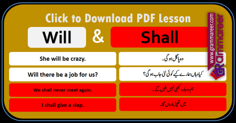 Use of Will and Shall with Urdu Translation - 50 Sentences, Basic English Grammar with Urdu Translation, Daily used English Grammar, Learn English grammar in Urdu, English to Urdu Grammar Learning, English Grammar lessons with Urdu, Useful English Structures in Urdu,