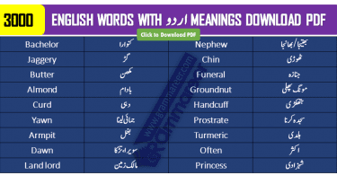 English Vocabulary List in Urdu for all levels Download PDF, English Vocabulary with Urdu meanings for all levels with PDF contains more than 2000 English words with Urdu meanings for all levels of learners. This lesson is about multiple topics English vocabulary with Urdu Meanings and PDF