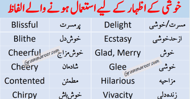 Happiness Related Vocabulary Words List with Urdu also get PDF Book Learn useful happiness vocabulary words with Urdu and Hindi Meanings for enhancing your English vocabulary