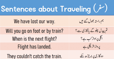 Sentences About Traveling with Urdu or Hindi Translation learn common English sentences that you can use while traveling somewhere with Urdu and Hindi translation for improving your English speaking skills.