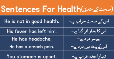 Health and Ailments Related Sentences with Urdu or Hindi learn English sentences for ailment and health with Hindi and Urdu Translation for improving your English speaking skills.