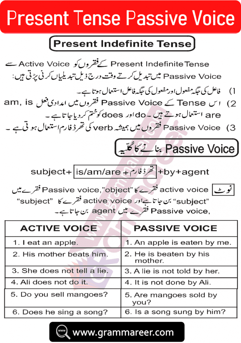 Present Tense Passive Voice with Urdu Explanation Grammareer