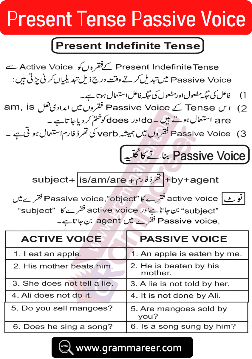 Present Tense Passive Voice with Urdu Explanation Grammareer