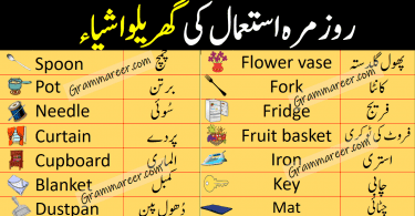 Common House Items Names and Vocabulary in Urdu learn commonly used household items names to enhance your English vocabulary and English speaking skills.
