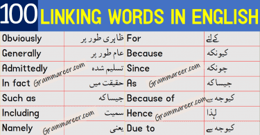 Linking Words List in English with Urdu Meanings learn connecting words in Urdu and Hindi also transition words in English or connectors in English with their Urdu and Hindi meanings for improving your English speaking skills.