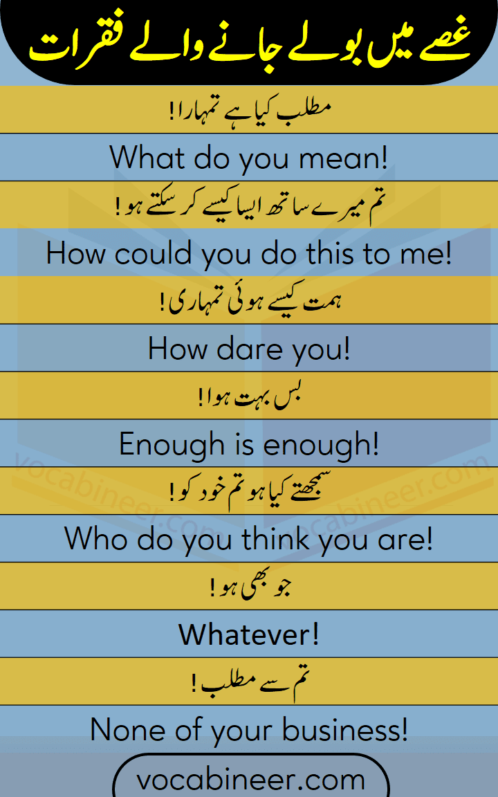 50 English Sentences To Use In Anger With Urdu Translation