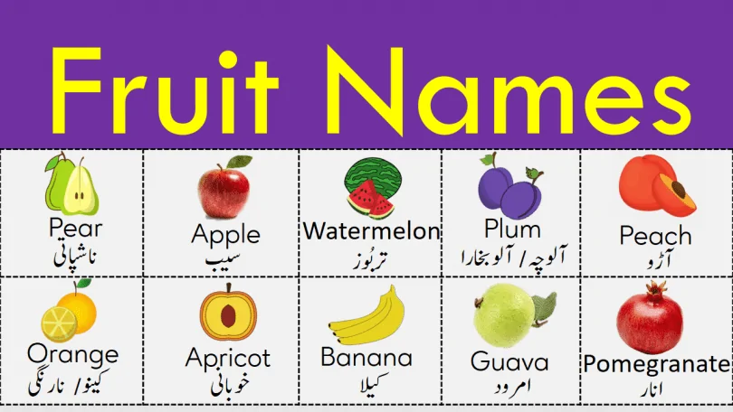 Fruit Names Vocabulary in Urdu with Pictures