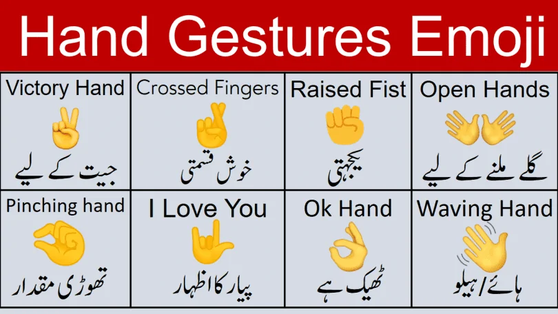 Hand Gesture Emoji Meanings with Pictures in Urdu