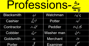 Professions Vocabulary Words List in English and Urdu, Occupations list in Urdu, Occupations vocabulary words in Urdu