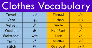 English Vocabulary for Clothes and Dresses with Urdu Meanings