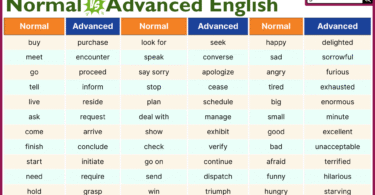 300 daily used English vocabulary words with normal and advanced alternatives