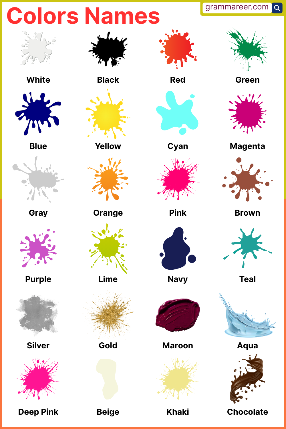 List of basic, rare, and pastel colors names in English