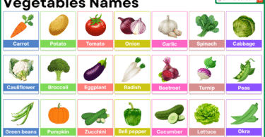 vegetables names in English with complete list and usage