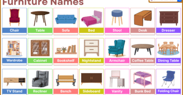 List of furniture names for different rooms and uses