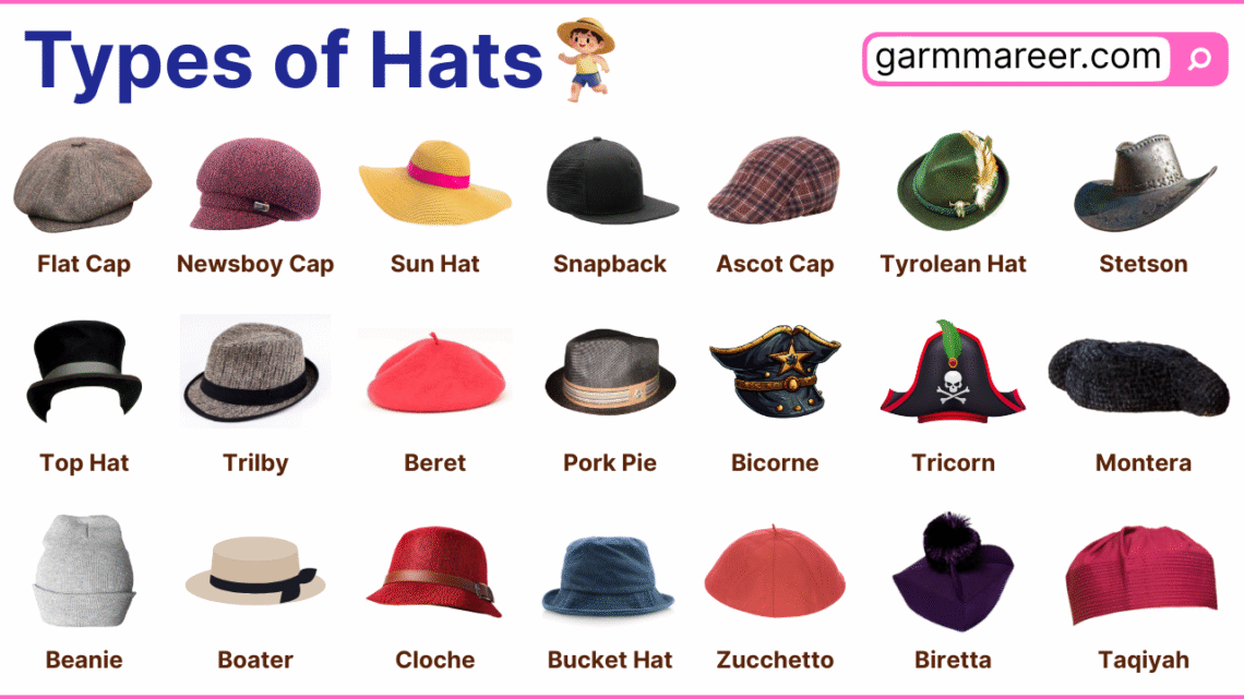 Types of Hats styles in English with pictures
