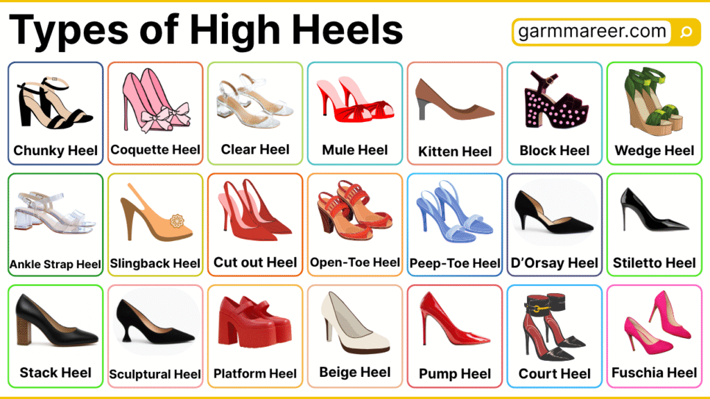 Types of High Heels Names List and their Pictures - Grammareer