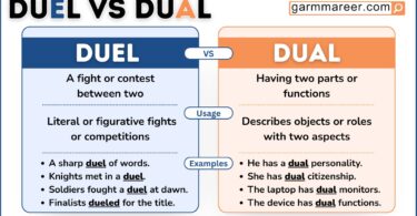 Duel vs Dual comparison chart showing meanings and example visuals