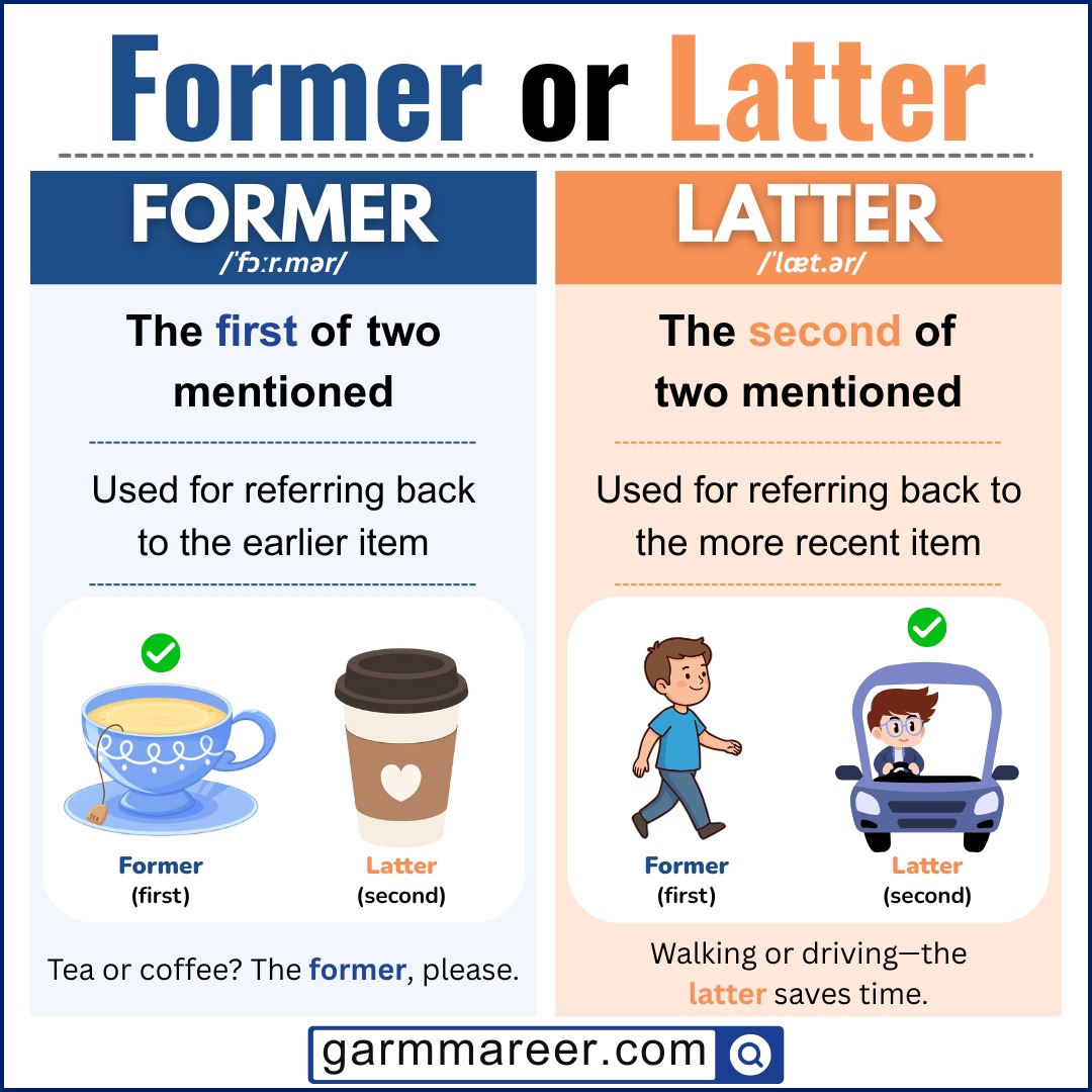 Examples showing the use of former and latter in sentences